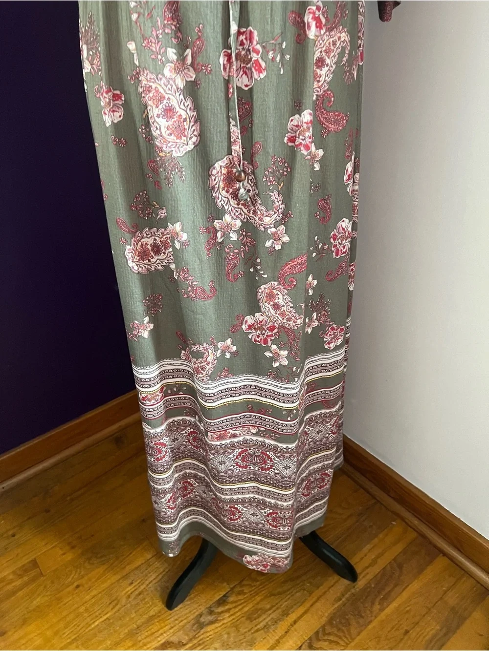 7 for $30 ONE WORLD Olive Maxi Dress with Pink Floral Print